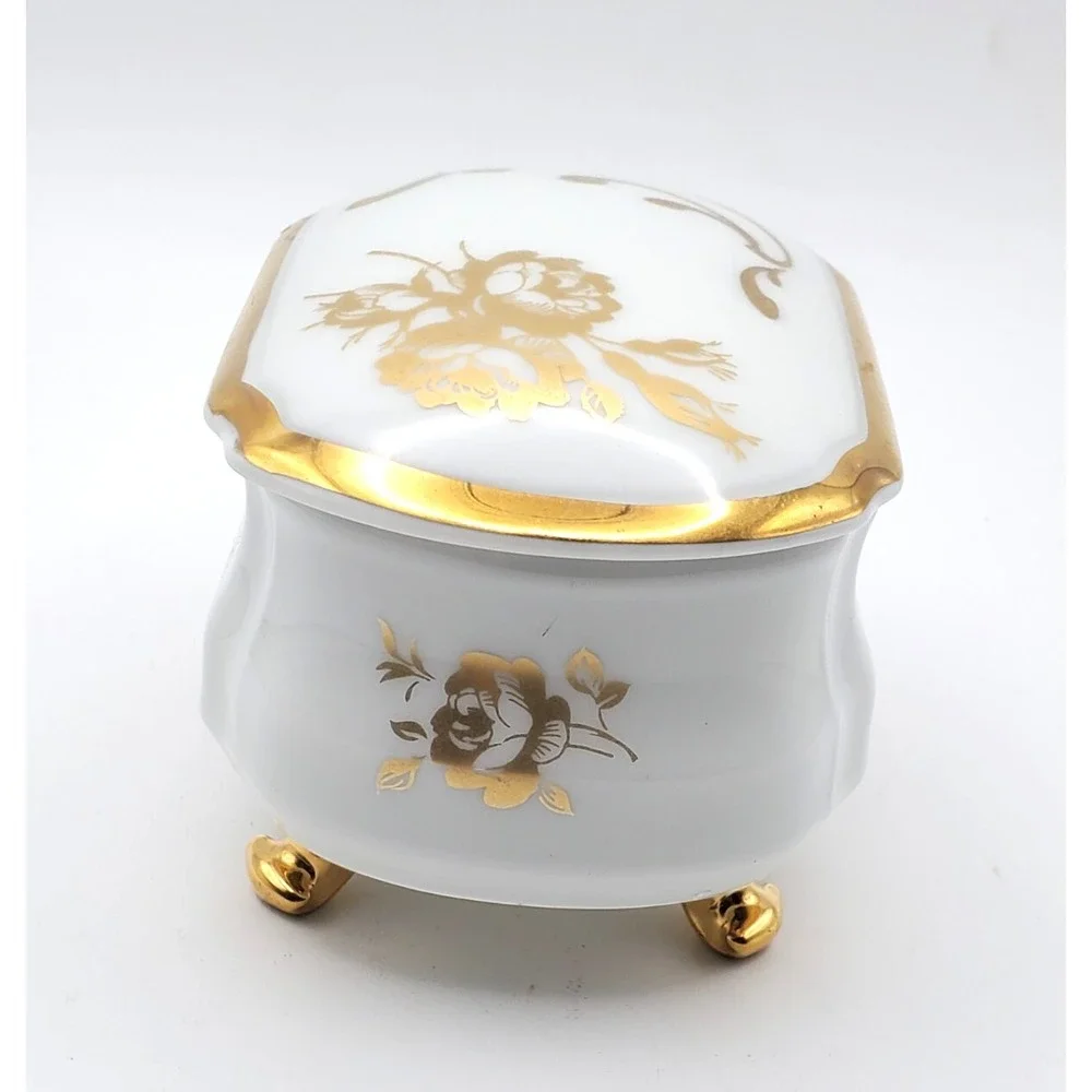 Vintage Limoges White & Gold Trinket Box READ